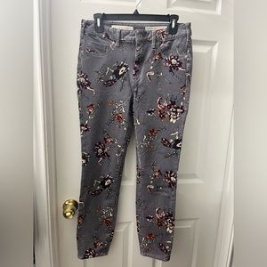 Anthropologie, Pilcro and the Letterpress Grey Floral Corduroy High Rise Skinny